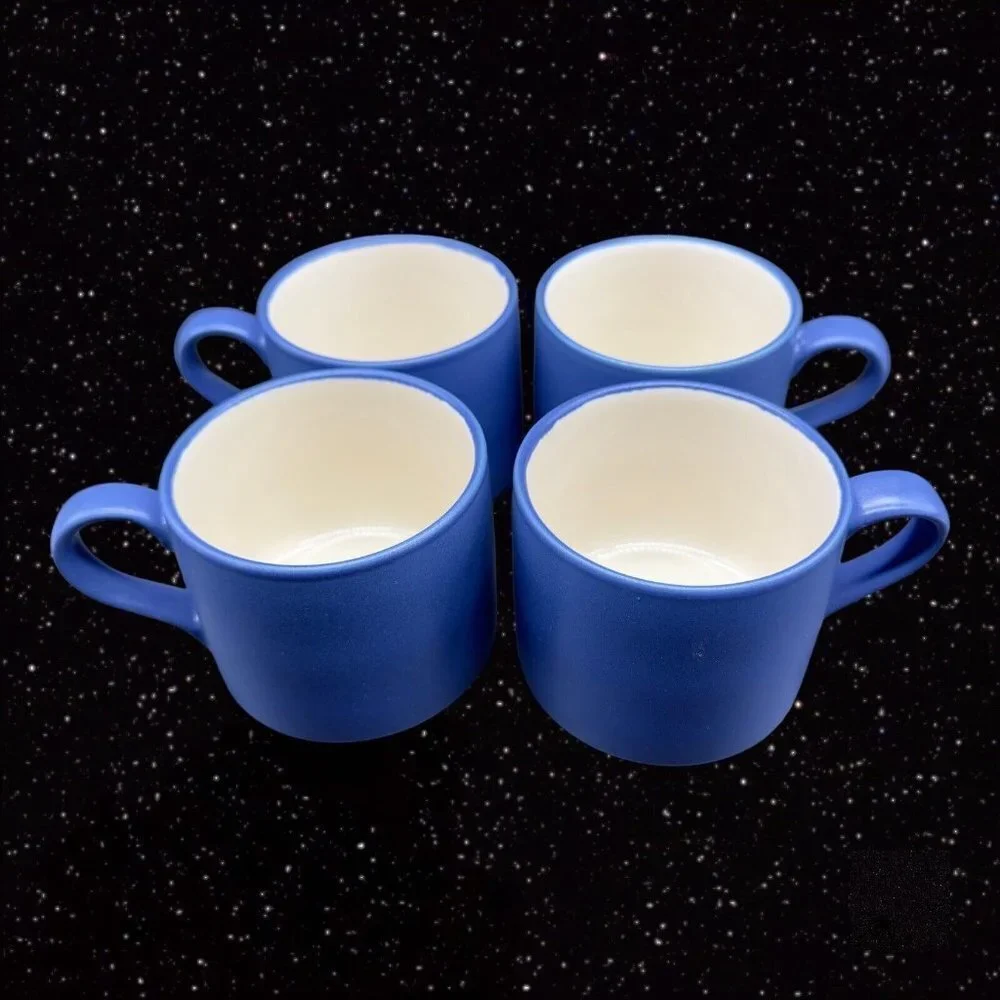 Pottery Barn Blue Coffee Mug Cup Set 4‎ Japan Ceramic 2.5”T 4.25”W